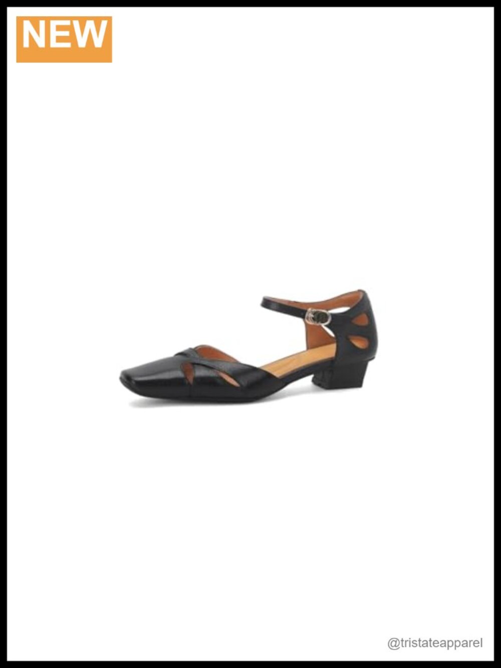 TinaCus Low Chunky Heel Casual Pumps Square Toe Ankle Strap Leather Heels